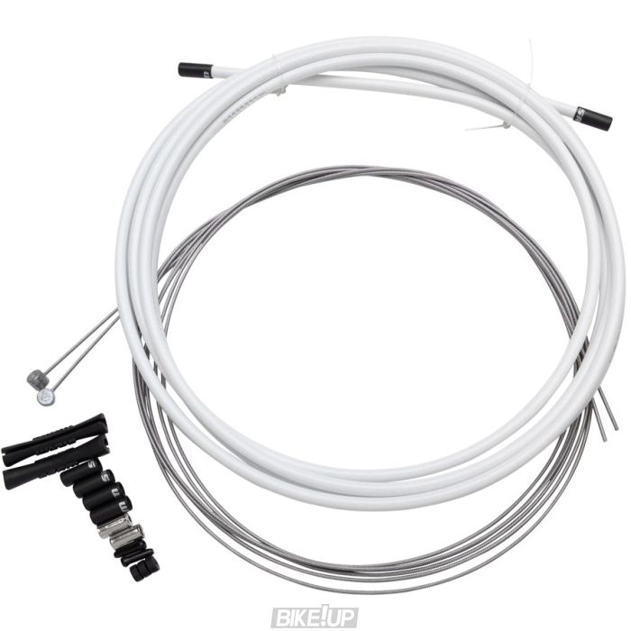 SRAM MTB Brake Cable Kit White 5mm (1x 1350mm, 1x 2350mm 1.5mm polished stainless steel cables, 5mm coil wound steel housing, ferrules, end caps, frame protectors)